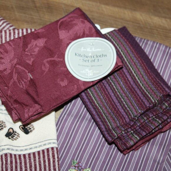10 Pc. Lot of NEW Purple & Wine Kitchen Tea Towels & Dish Cloths - Picture 4 of 10